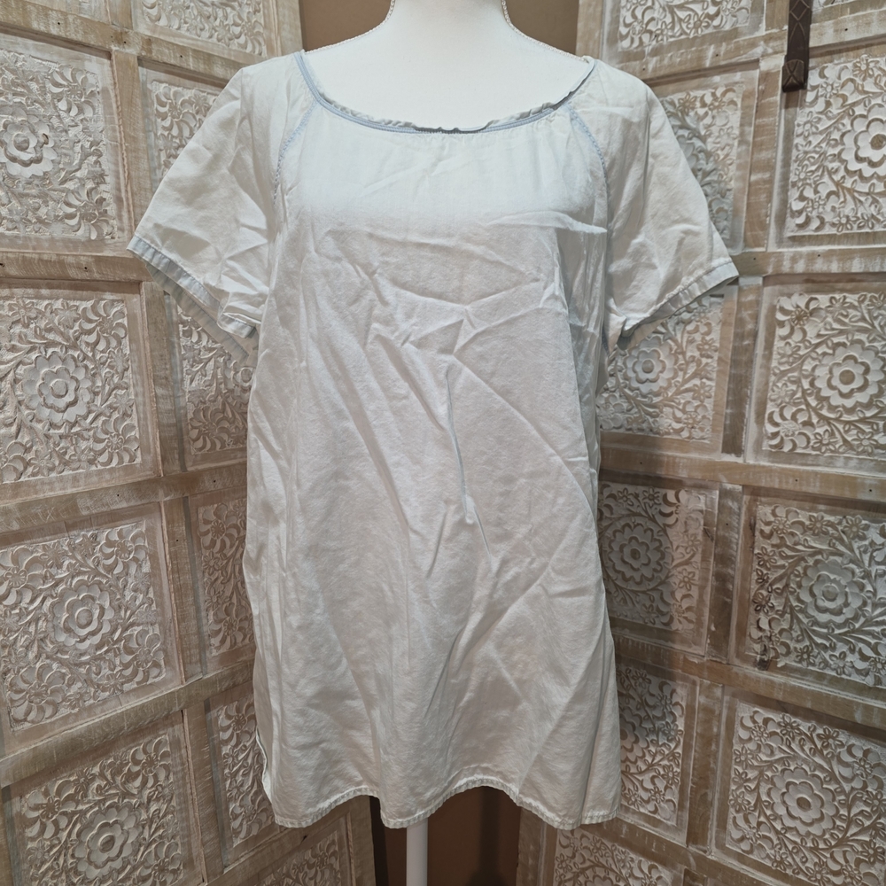 LOFT XL Acid-Washed Pale Blue Chambray Top